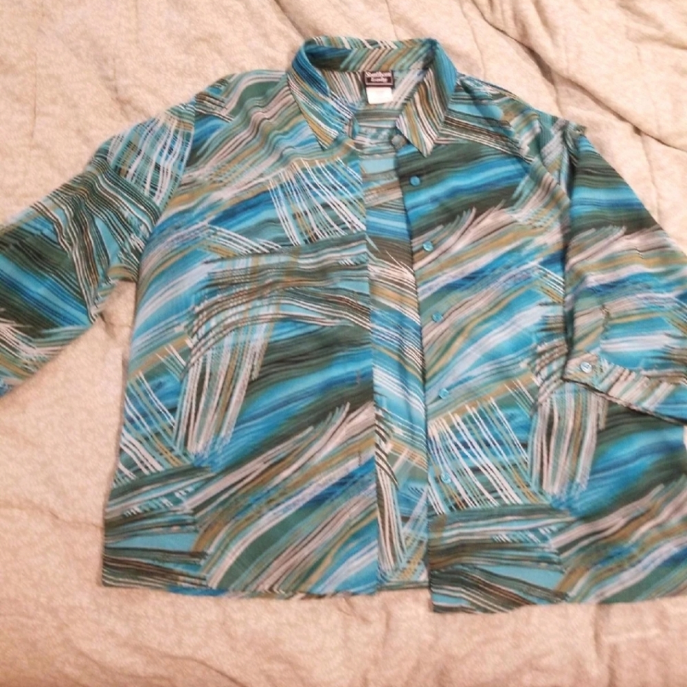 PXL blue and green blouse